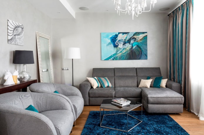 Modèle de canapé avec pouf gris à l'intérieur
