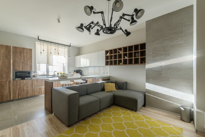 Modèle de canapé modulable avec un pouf à l'intérieur