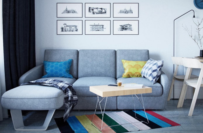 Modèle de canapé avec pouf coulissant à l'intérieur
