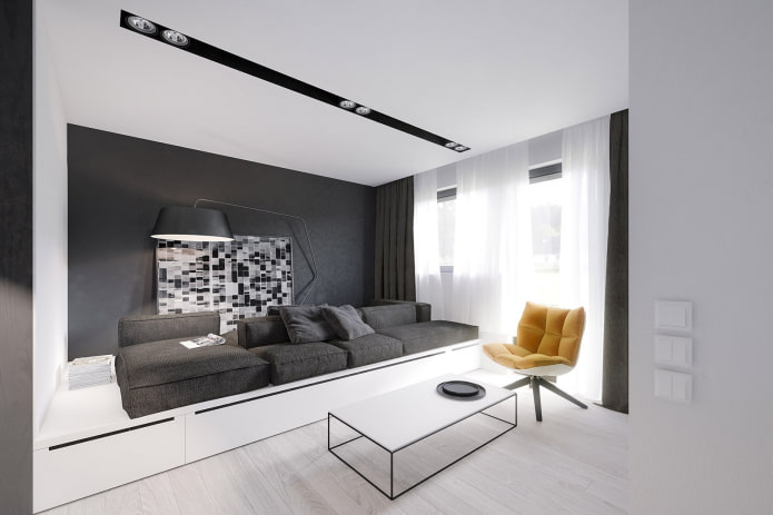 Salon gris et blanc
