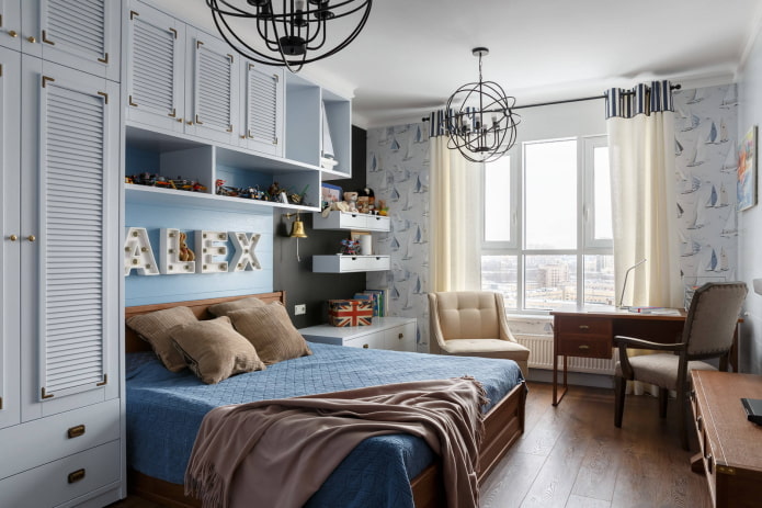 Chambre de garçon dans les tons bleus