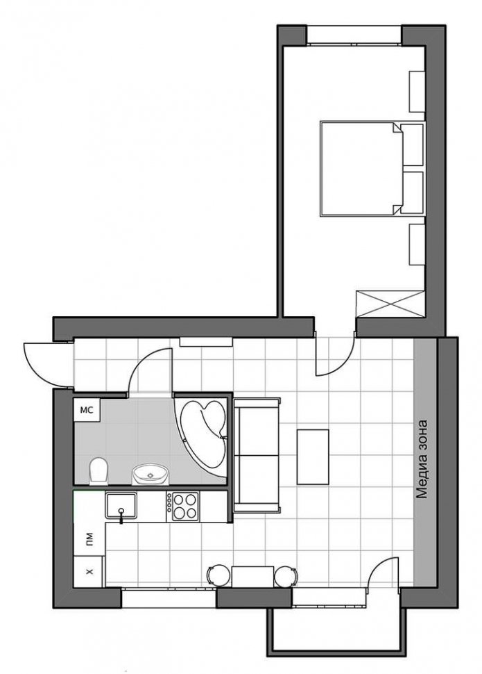 agencement d'un appartement de deux pièces de style européen