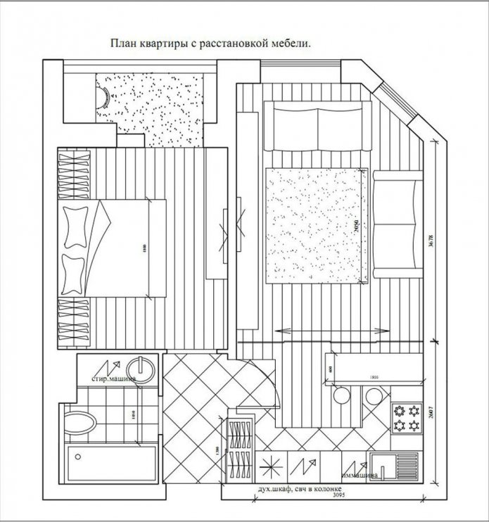 aménagement d'un appartement de deux pièces de 50 m².