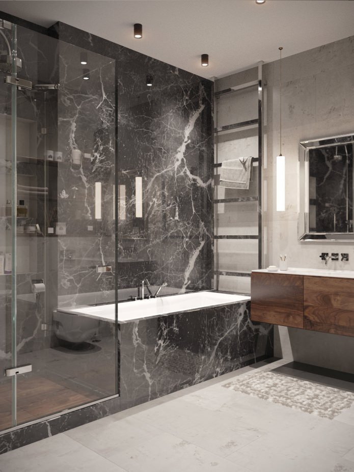 salle de bain avec décor en marbre