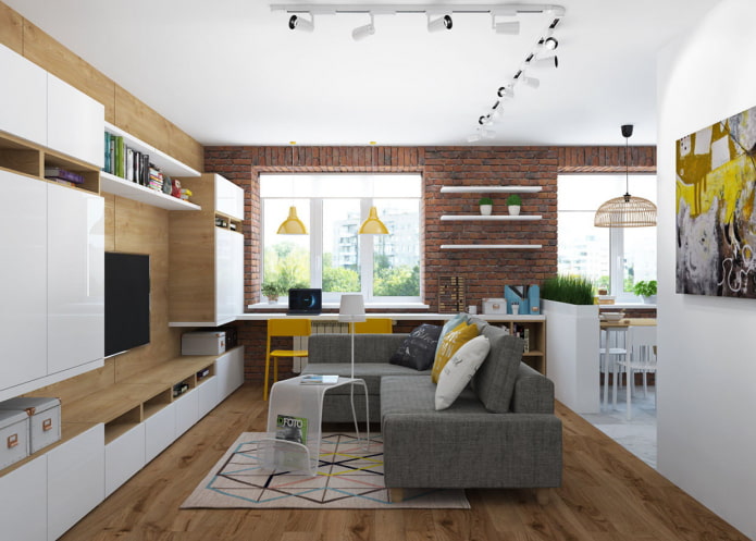 Aménagement du salon dans un appartement de deux pièces