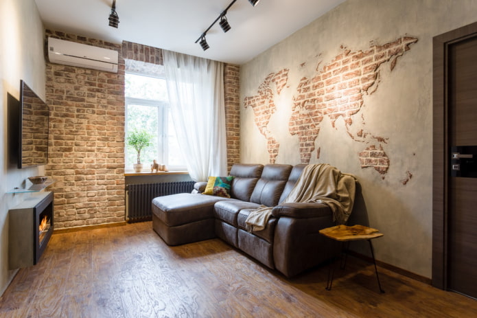 intérieur d'un salon de 16 m² de style loft