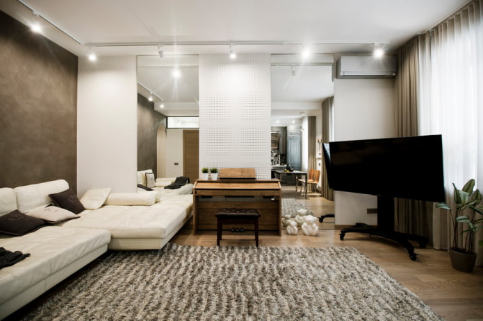 intérieur d'un hall carré de 18 m².