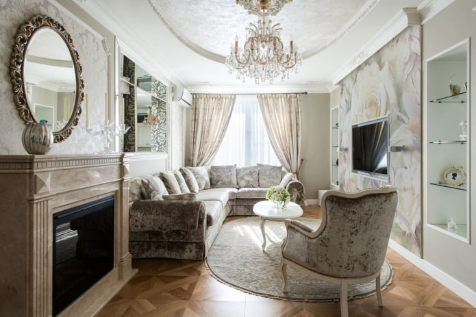 salon de 18 mètres carrés dans un style classique