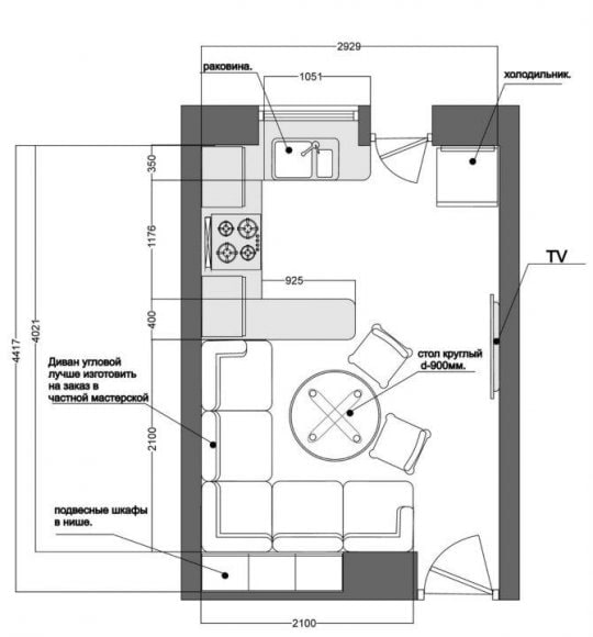 agencement de la cuisine 14 m²