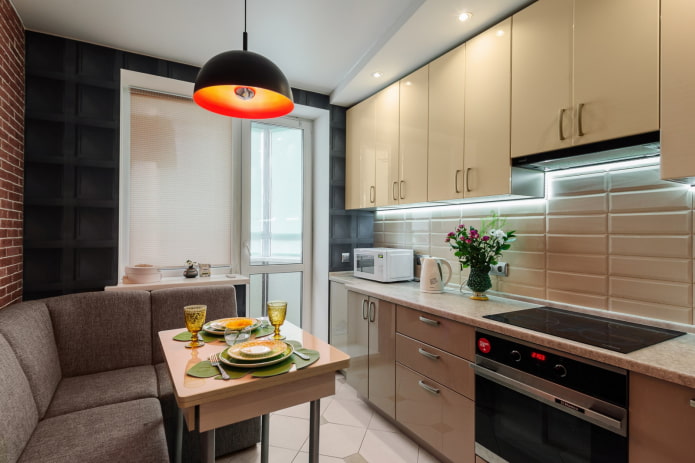 ensemble de cuisine beige brillant