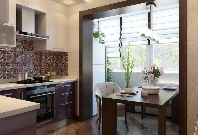 Intérieur de cuisine de 8 m² avec balcon