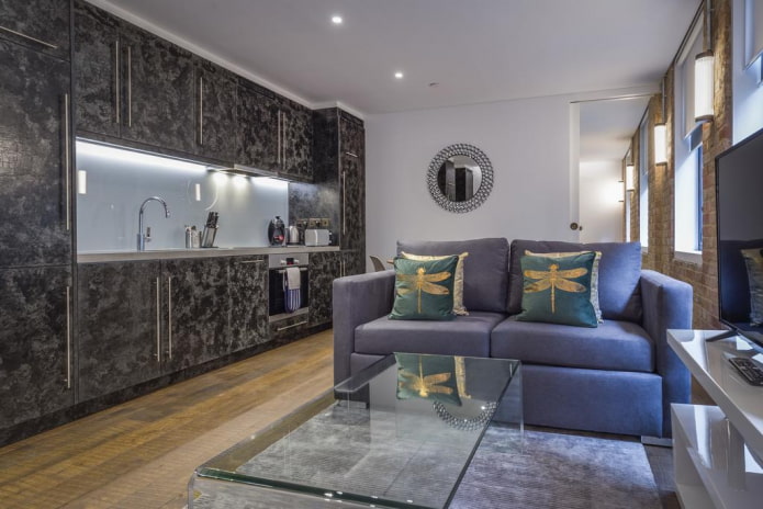 Disposition des meubles dans une cuisine-salon de 17 m²