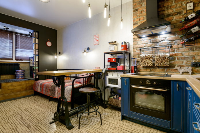 cuisine-salon de 17 m² de style loft