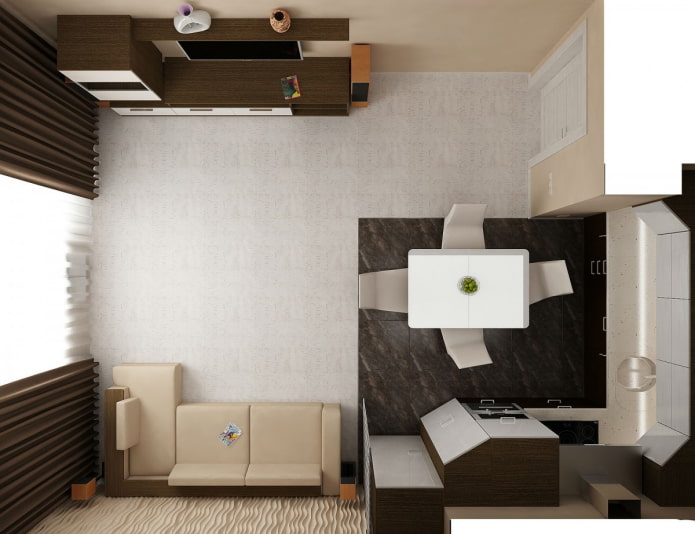 carré cuisine-séjour d'une superficie de 17 m²