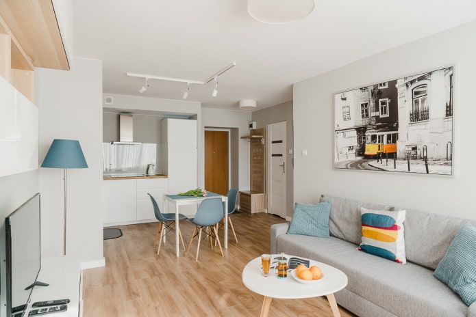 Aménagement intérieur d'une cuisine-salon de 20 m²