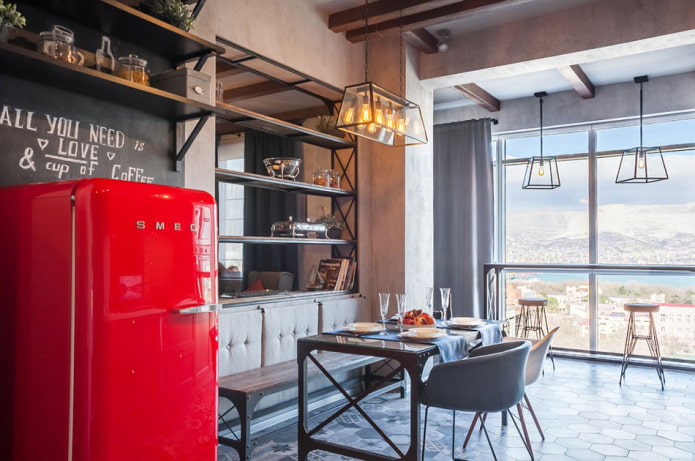 Conception d'une cuisine combinée avec une loggia dans un style loft