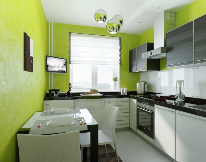 Intérieur de cuisine vert salade dans un style moderne