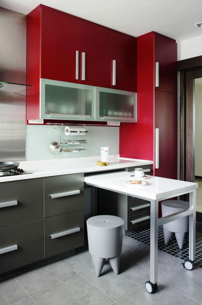 petite cuisine gris-blanc-rouge