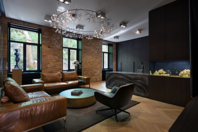 intérieur d'un appartement de 100 mètres carrés de style loft