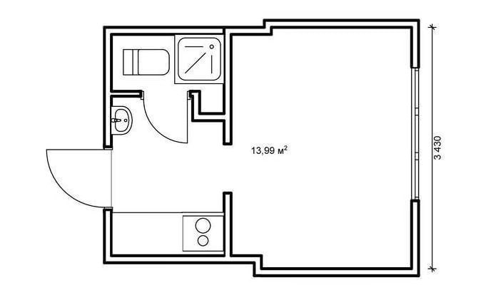 photo d'un aménagement d'appartement de 14 m²