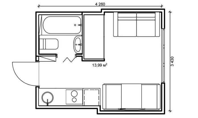 photo d'un aménagement de studio de 14 m²