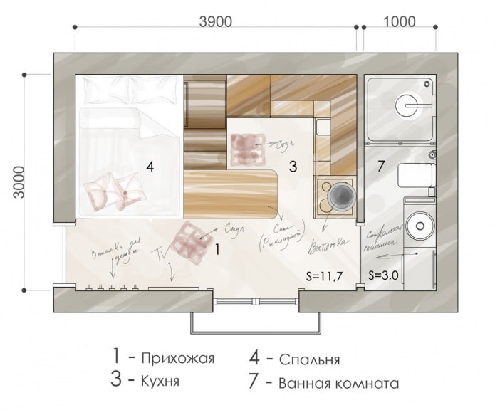 Aménagement d'un appartement de 15 m².