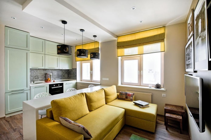 conception d'un appartement de deux pièces de style européen de 35 mètres carrés
