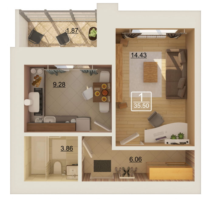 intérieur d'un studio de 35 mètres carrés