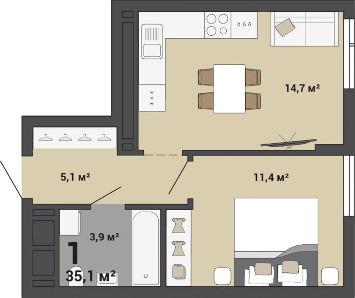 Aménagement d'un appartement de 35 m².