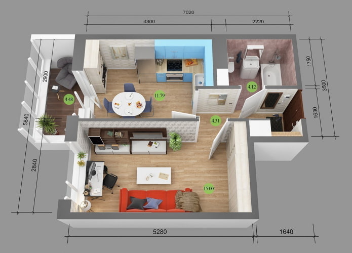 Plan d'un appartement de 36 mètres carrés