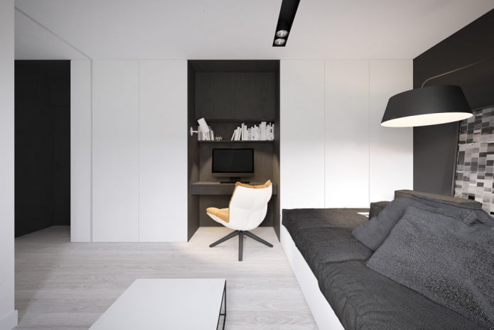 intérieur d'un appartement de 36 mètres carrés dans un style minimaliste