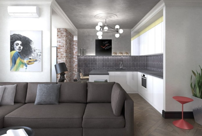 intérieur d'un appartement de 36 mètres carrés dans un style moderne