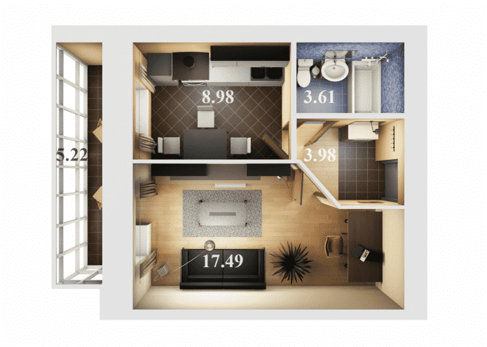 Plan d'un appartement de 36 mètres carrés