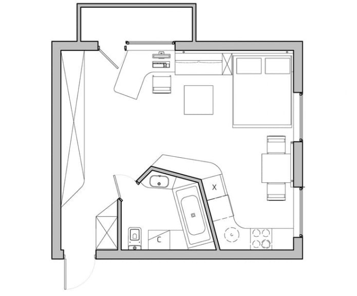 Plan d'un appartement de 36 mètres carrés