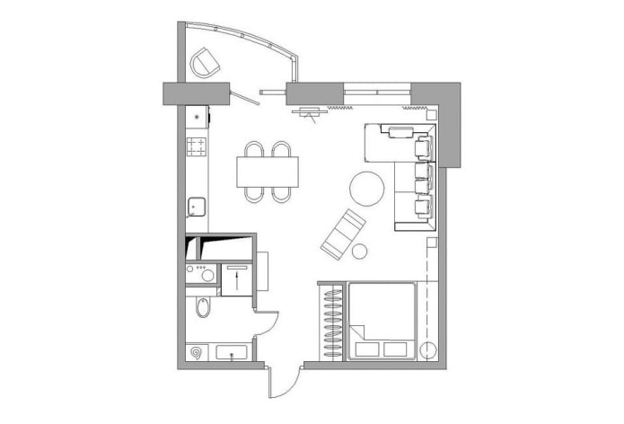 Plan d'un appartement de 36 mètres carrés