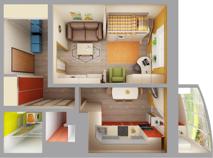 Plan d'un appartement de 36 mètres carrés