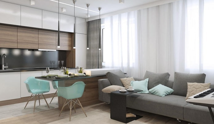 Intérieur de cuisine dans un appartement de 36 mètres carrés
