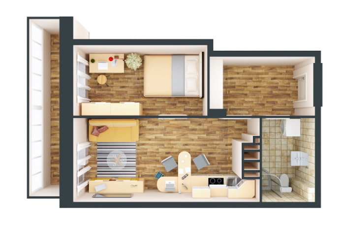 Studio avec cuisine et chambre