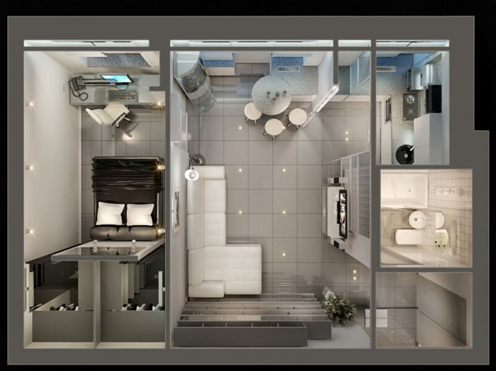 Appartement de deux pièces de style européen avec une kitchenette