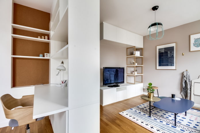 Aménagement de bureau à l'intérieur d'un appartement de 40 mètres carrés