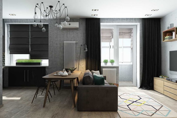 Intérieur d'un appartement deux pièces de style européen de 40 mètres carrés