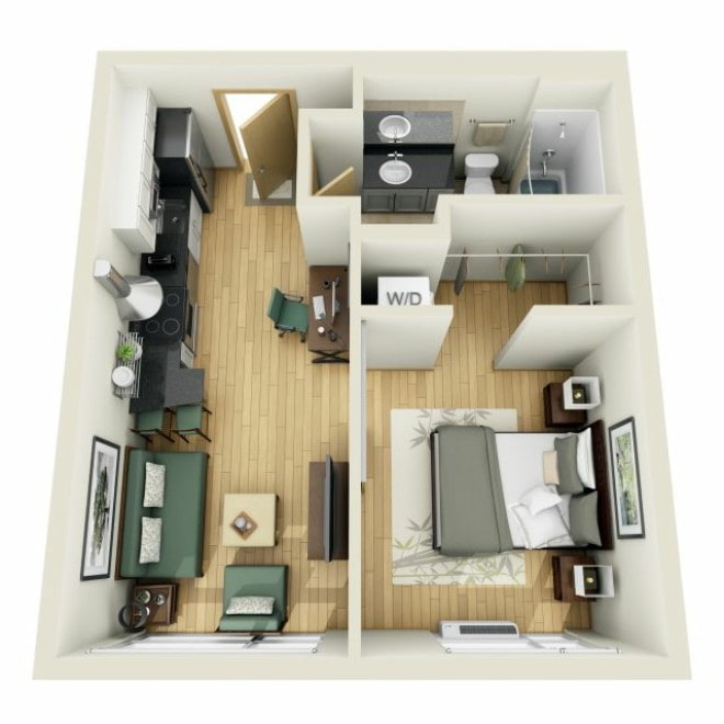 Appartement deux pièces de style européen avec dressing