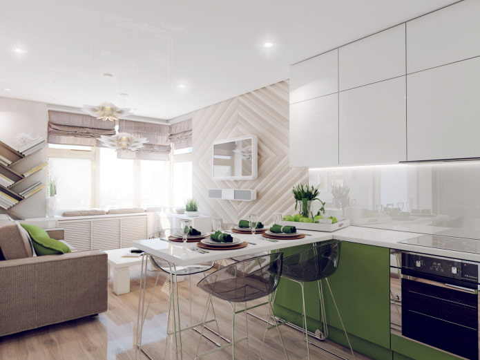 Cuisine-salon dans l'aménagement de l'appartement