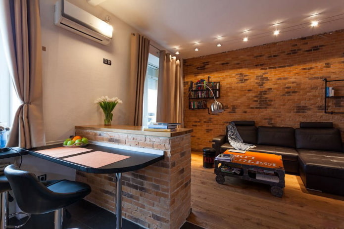 Intérieur d'un appartement de 45 m² de style loft