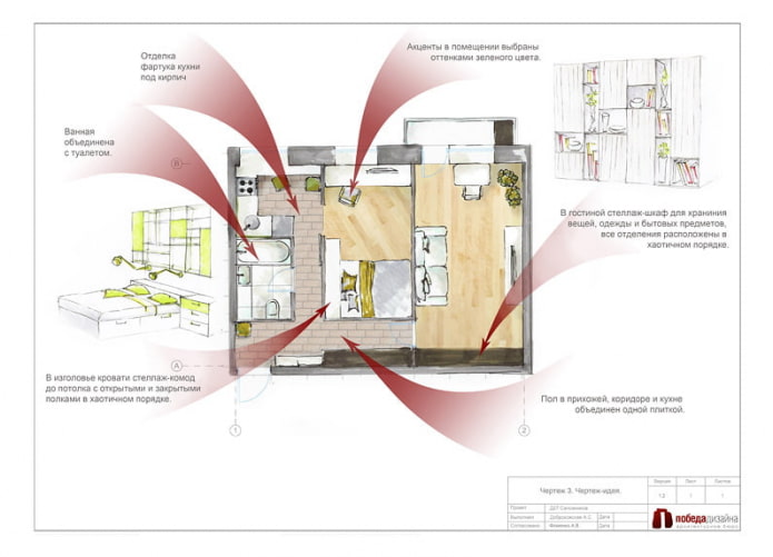 Agencement d'un appartement deux pièces de 46 m²