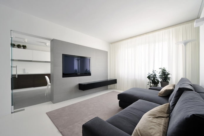 intérieur d'un appartement de 50 mètres carrés dans un style minimaliste