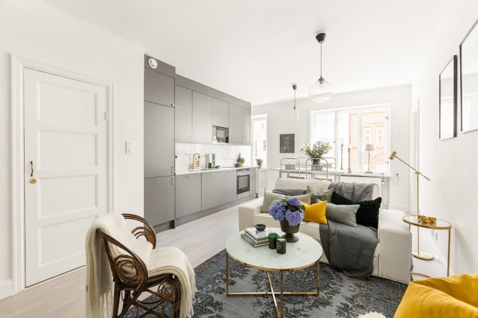 intérieur d'un appartement de 50 mètres carrés dans un style scandinave