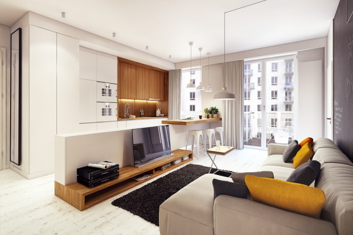 Intérieur d'un appartement de 50 m² de style moderne