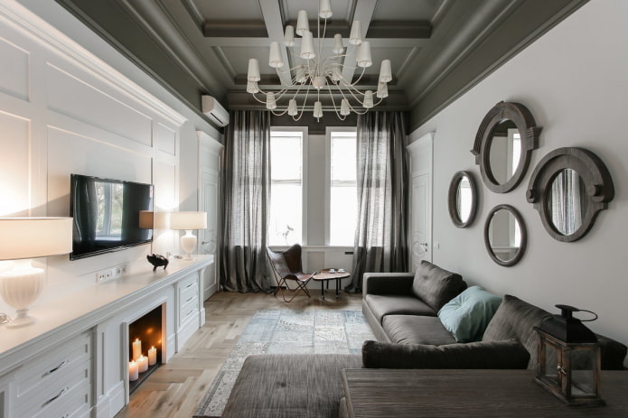 Intérieur d'un appartement de 50 mètres carrés de style classique moderne