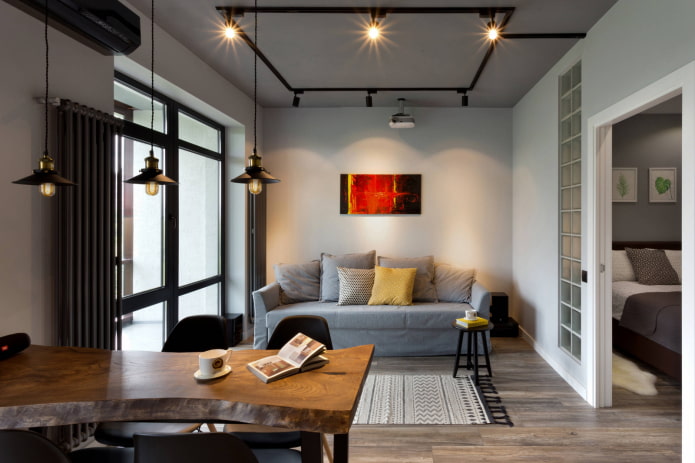 Salon spacieux avec une chambre dans une niche